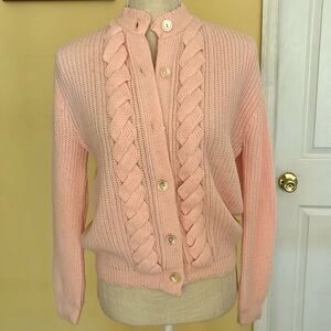 Vintage Pink Cable knit button down sweater, size S